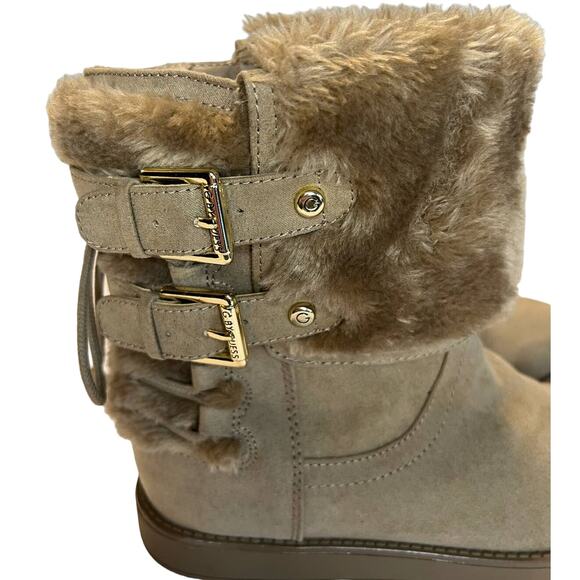 Guess, Tan Suede, Faux Fur Cuff Ankle Boots,6.5m Gold Buckle - Picture 9 of 10